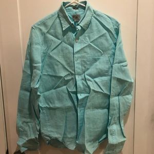 Aqua blue linen men’s shirt by J. Crew